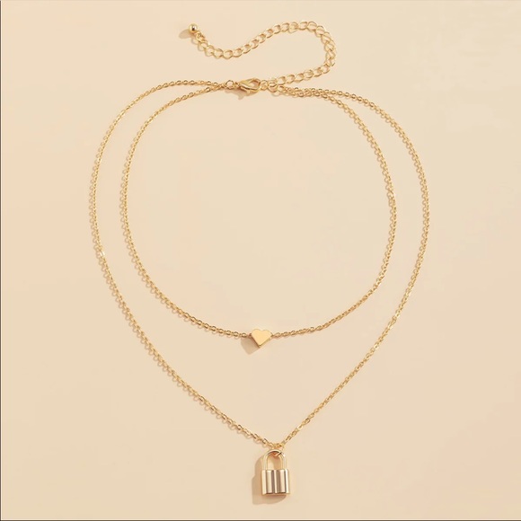 NEW 18K GOLD MULTI LAYERED HEART LOCK PENDANT NECKLACE - Picture 5 of 8